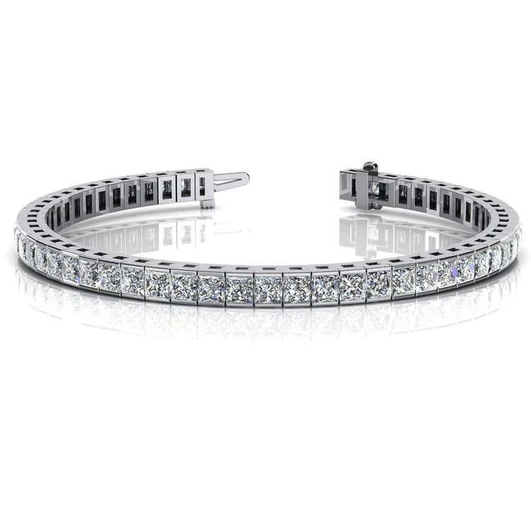 14 Ct Princess Cut Genuine Diamond Tennis Bracelet Solid White Gold Jewelry