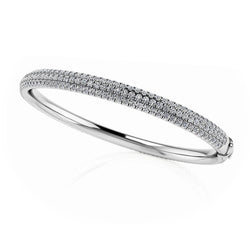 14 Ct Round Prong Set Three Row Genuine Natural Earth Mined Diamond Bangle