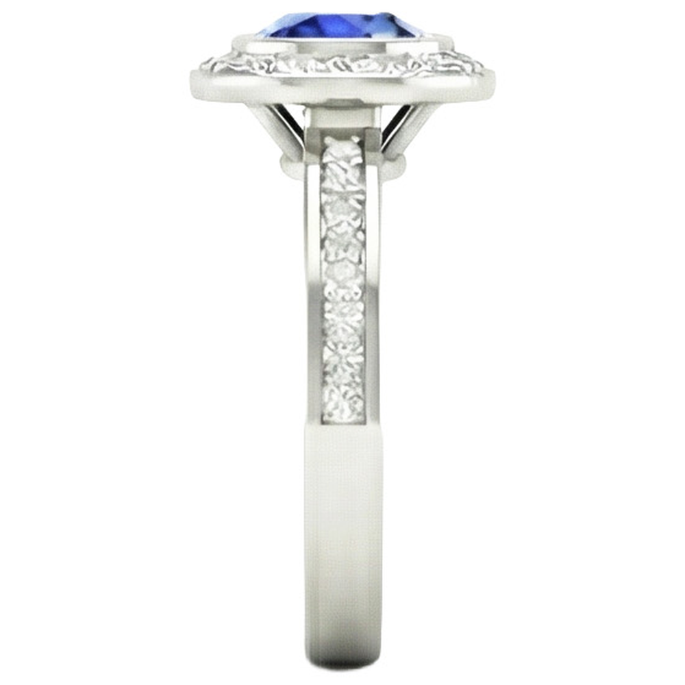 14K Bezel Ceylon Sapphire Natural Earth Mined Diamond ( Not Lab Grown )  Engagement Ring 3.42 Carats