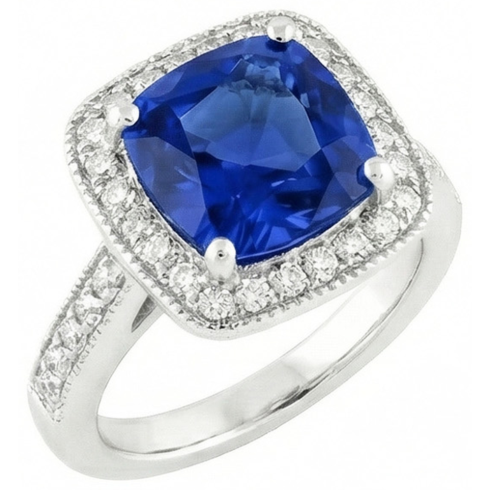 14K Ceylon Sapphire 4.50 Ct Blue Sapphire With Natural Earth Mined Diamond ( Not Lab Grown ) s Ring