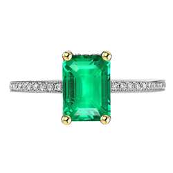 Colombian Emerald Colored Stone Ring – Pavé 2 ct Two-Tone 14K