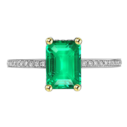 Natural Colombian Emerald Colored Stone Ring 2 ct Two-Tone 14K Gold – main view