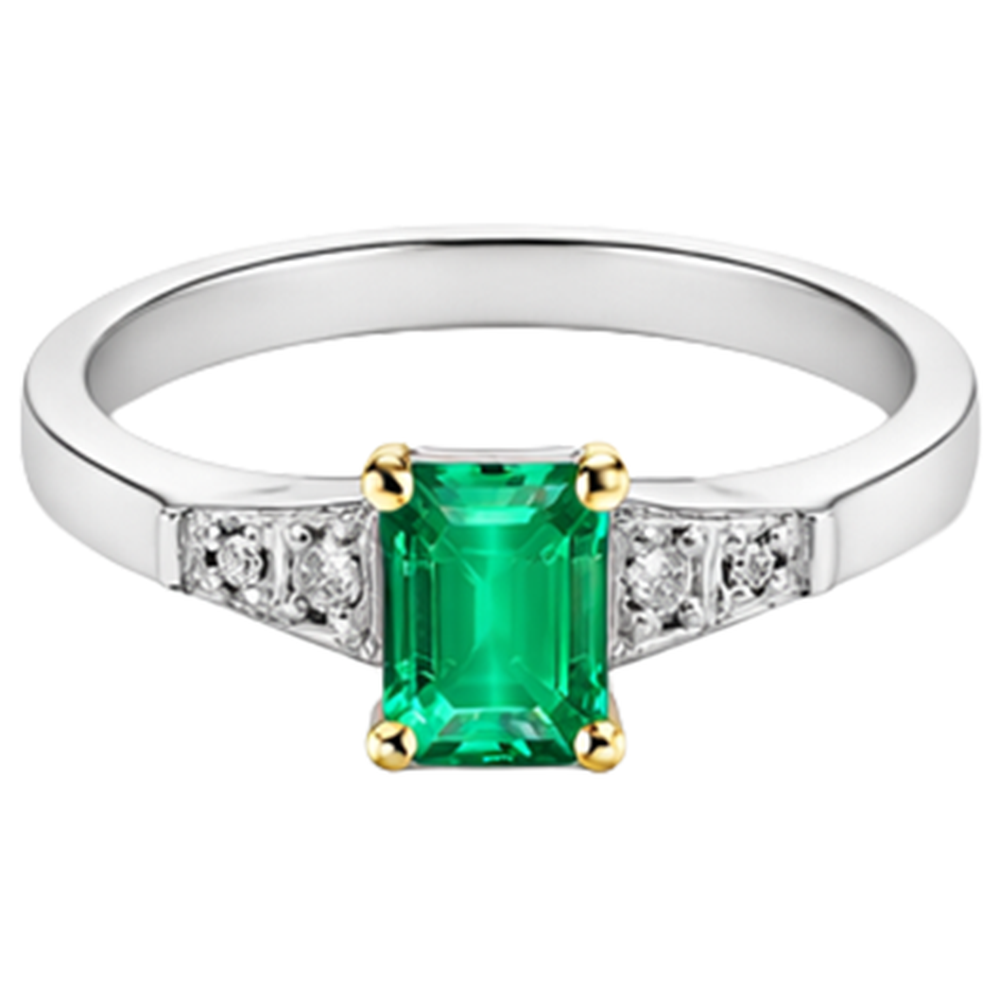 Fine Emerald Emerald Cut Colored Stone Ring in Two-Tone 14K Gold – side view