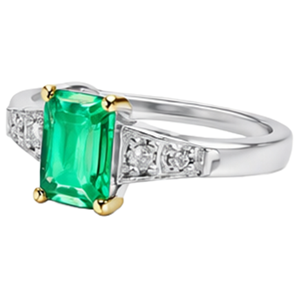 Fine Emerald Colored Stone Ring 2-ct Two-Tone 14K Gold – profile view