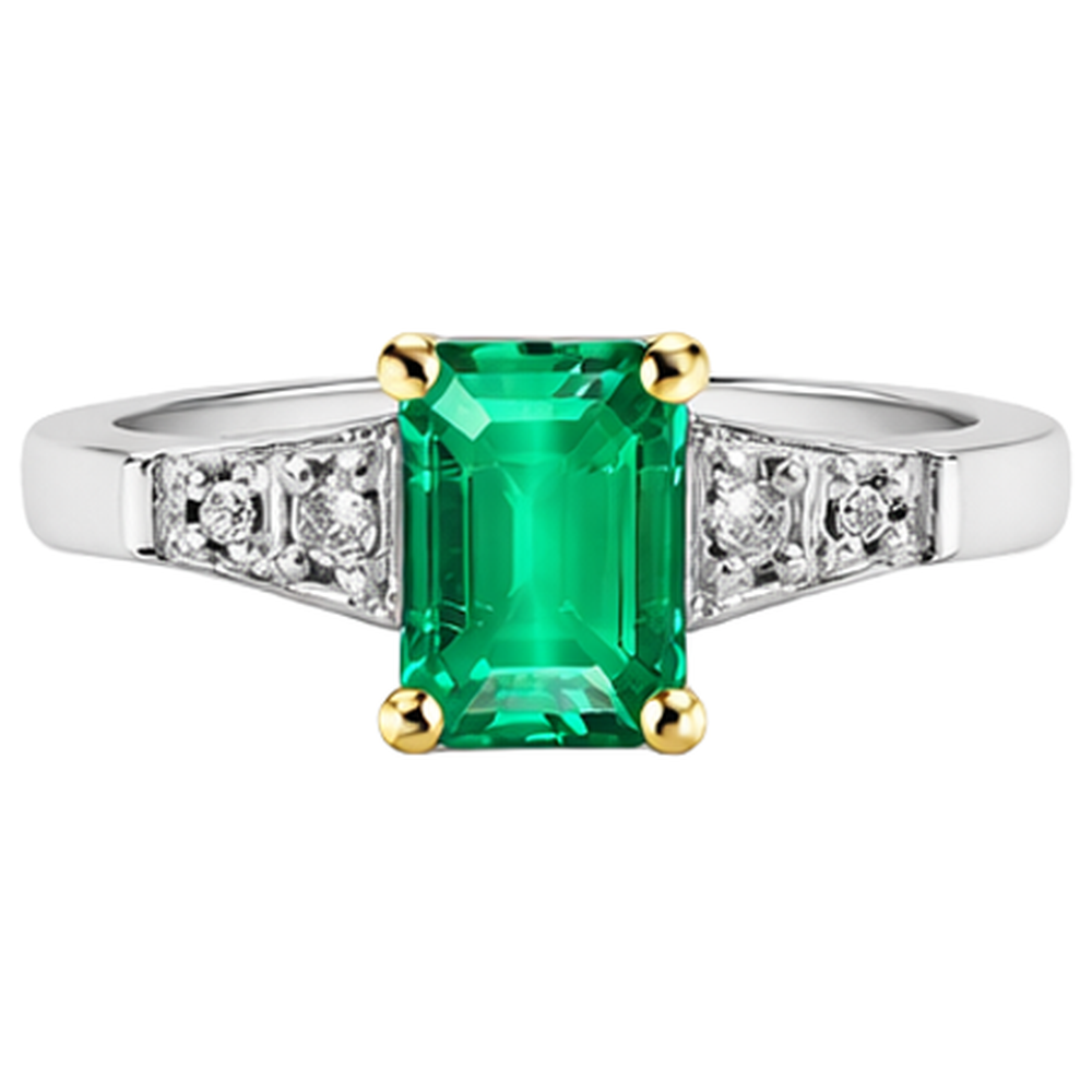 Emerald Cut Fine Emerald ring in Two-Tone 14K Gold – top view