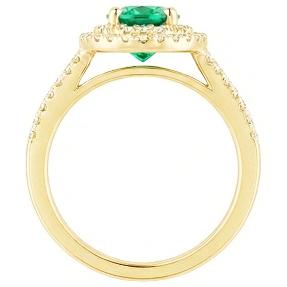 14K Gold Oval Shaped Green Emerald With Round Natural Earth Mined Diamond ( Not Lab Grown )  Ring 6 Carats