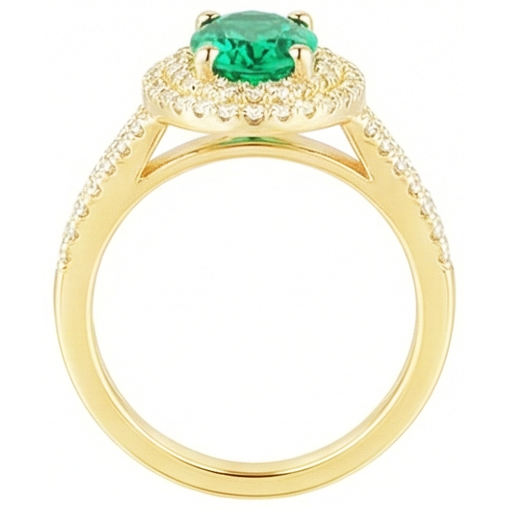 14K Gold Oval Shaped Green Emerald With Round Natural Earth Mined Diamond ( Not Lab Grown )  Ring 6 Carats
