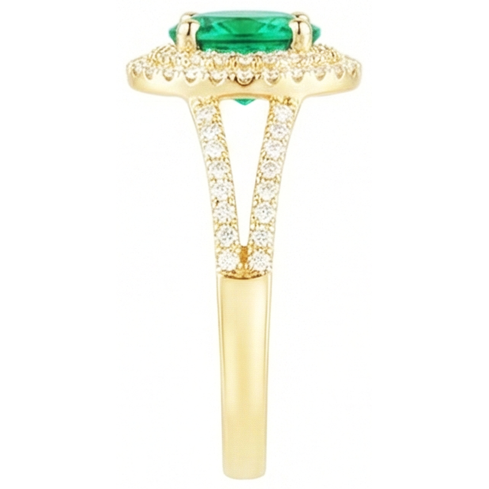 14K Gold Oval Shaped Green Emerald With Round Natural Earth Mined Diamond ( Not Lab Grown )  Ring 6 Carats