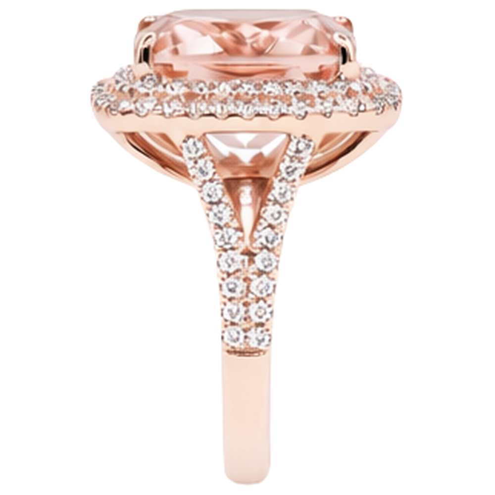 14K Rose Gold Morganite And Natural Earth Mined Diamond ( Not Lab Grown ) 10.25 Ct Ring New