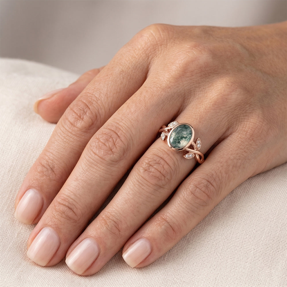 14K Rose Gold Precious Stone Ring with Dendritic Agate – 2.75 ct