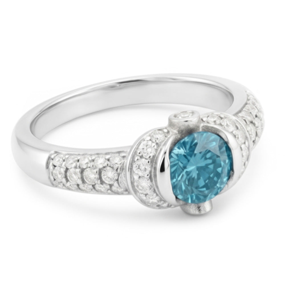 14K White Gold 1.25 Ct Genuine Blue Natural Earth Mined Diamond ( Not Lab Grown )  Fancy Gemstone Ring Jewelry New