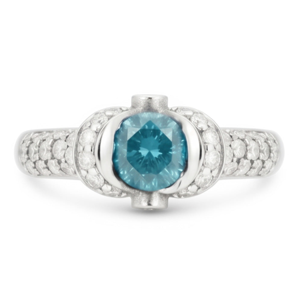 14K White Gold 1.25 Ct Genuine Blue Natural Earth Mined Diamond ( Not Lab Grown )  Fancy Gemstone Ring Jewelry New