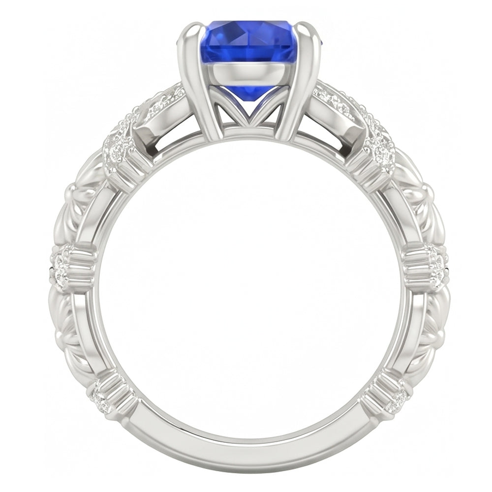 14K White Gold 1.90 Ct Round Cut Ceylon Sapphire Natural Earth Mined Diamond ( Not Lab Grown ) s Ring New