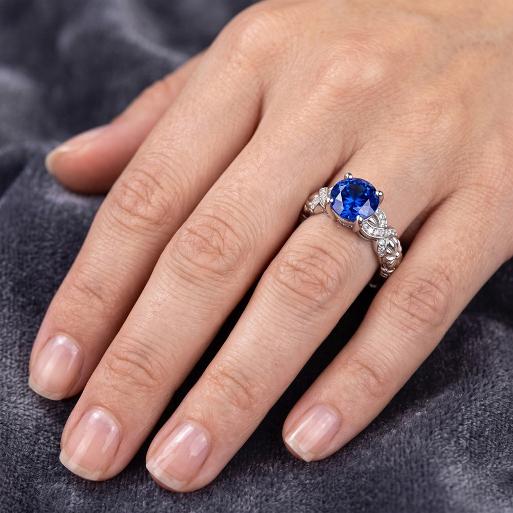 14K White Gold 1.90 Ct Round Cut Ceylon Sapphire Natural Earth Mined Diamond ( Not Lab Grown ) s Ring New