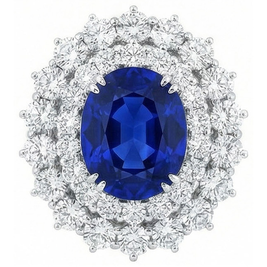 14K White Gold 10 Ct. Cushion Sapphire And Round IGI CERTIFIED Diamonds Ring