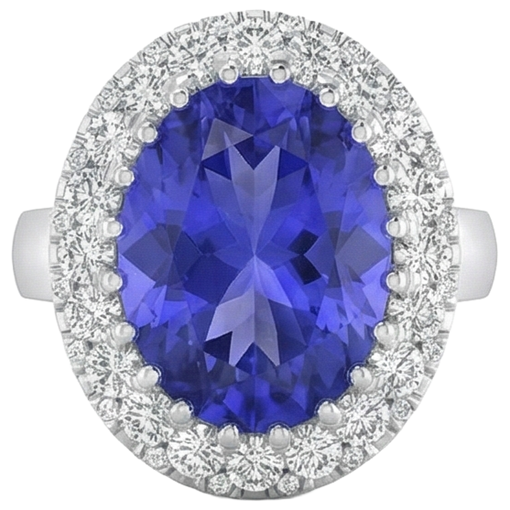 14K White Gold 15 Ct Big Tanzanite And Small Natural Earth Mined Diamond ( Not Lab Grown )s Ring New