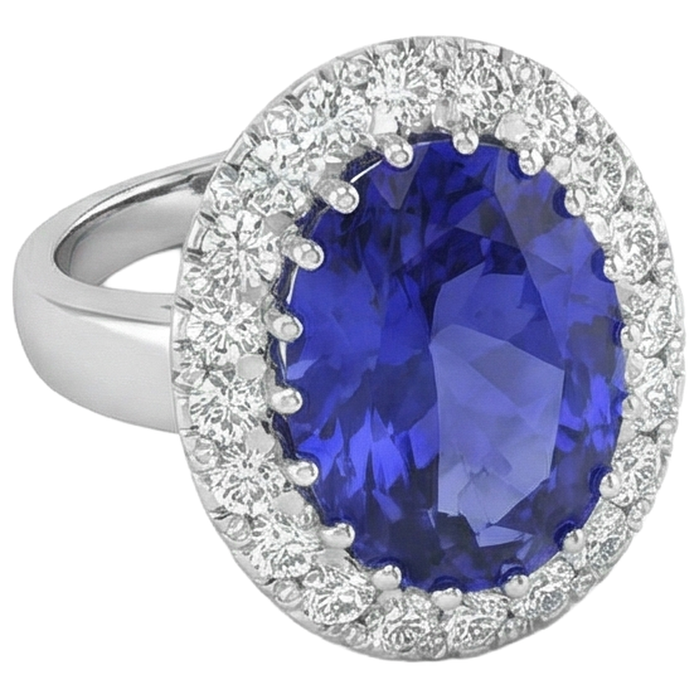 14K White Gold 15 Ct Big Tanzanite And Small Natural Earth Mined Diamond ( Not Lab Grown )s Ring New