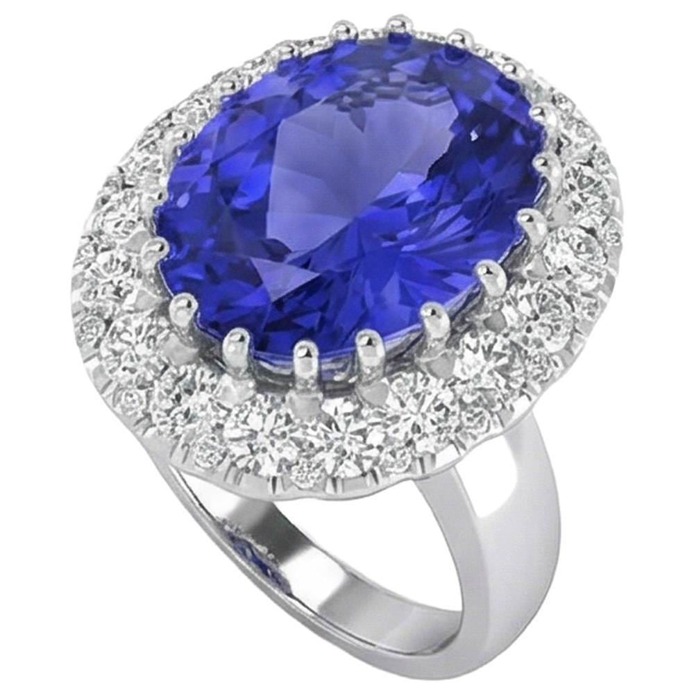 14K White Gold 15 Ct Big Tanzanite And Small Natural Earth Mined Diamond ( Not Lab Grown )s Ring New