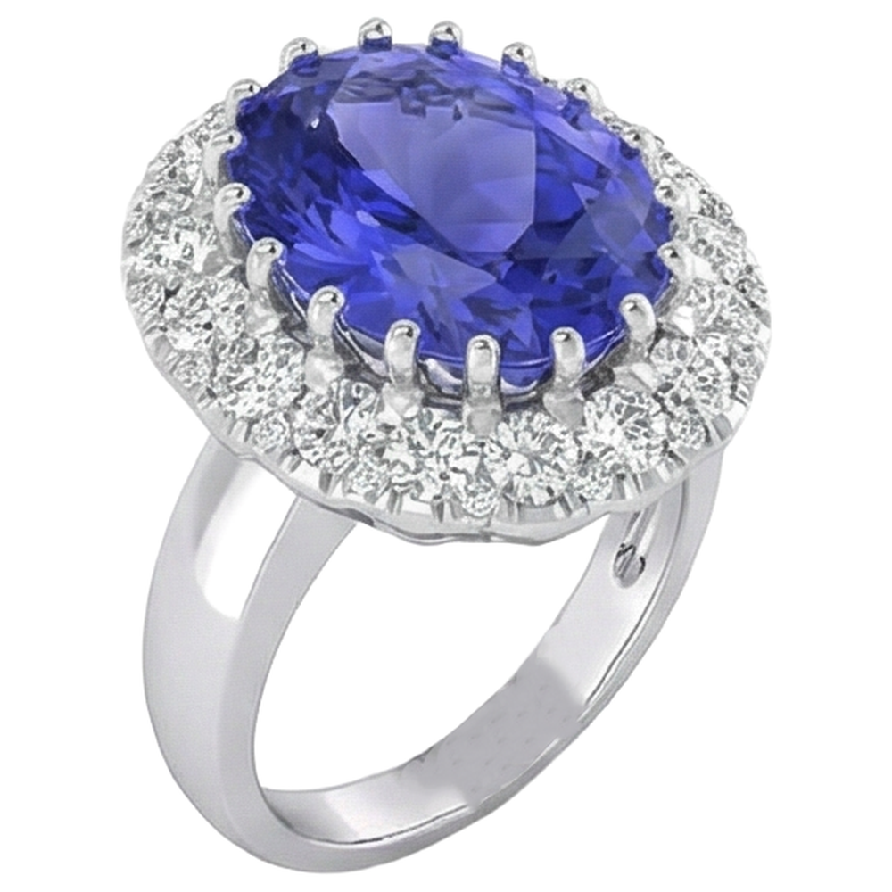 14K White Gold 15 Ct Big Tanzanite And Small Natural Earth Mined Diamond ( Not Lab Grown )s Ring New