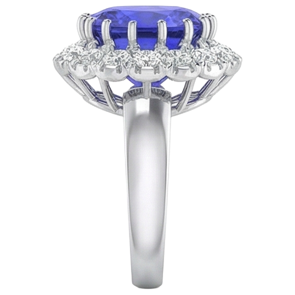 14K White Gold 15 Ct Big Tanzanite And Small Natural Earth Mined Diamond ( Not Lab Grown )s Ring New