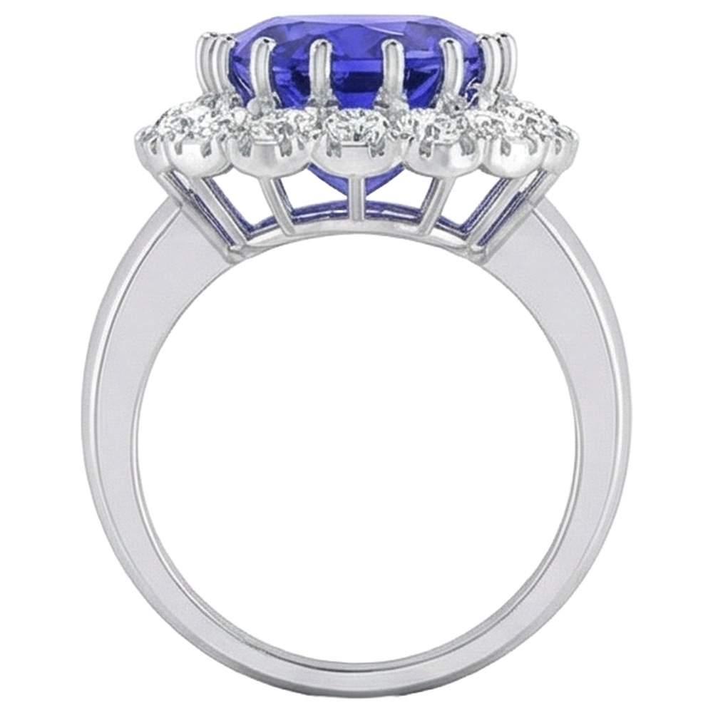 14K White Gold 15 Ct Big Tanzanite And Small Natural Earth Mined Diamond ( Not Lab Grown )s Ring New