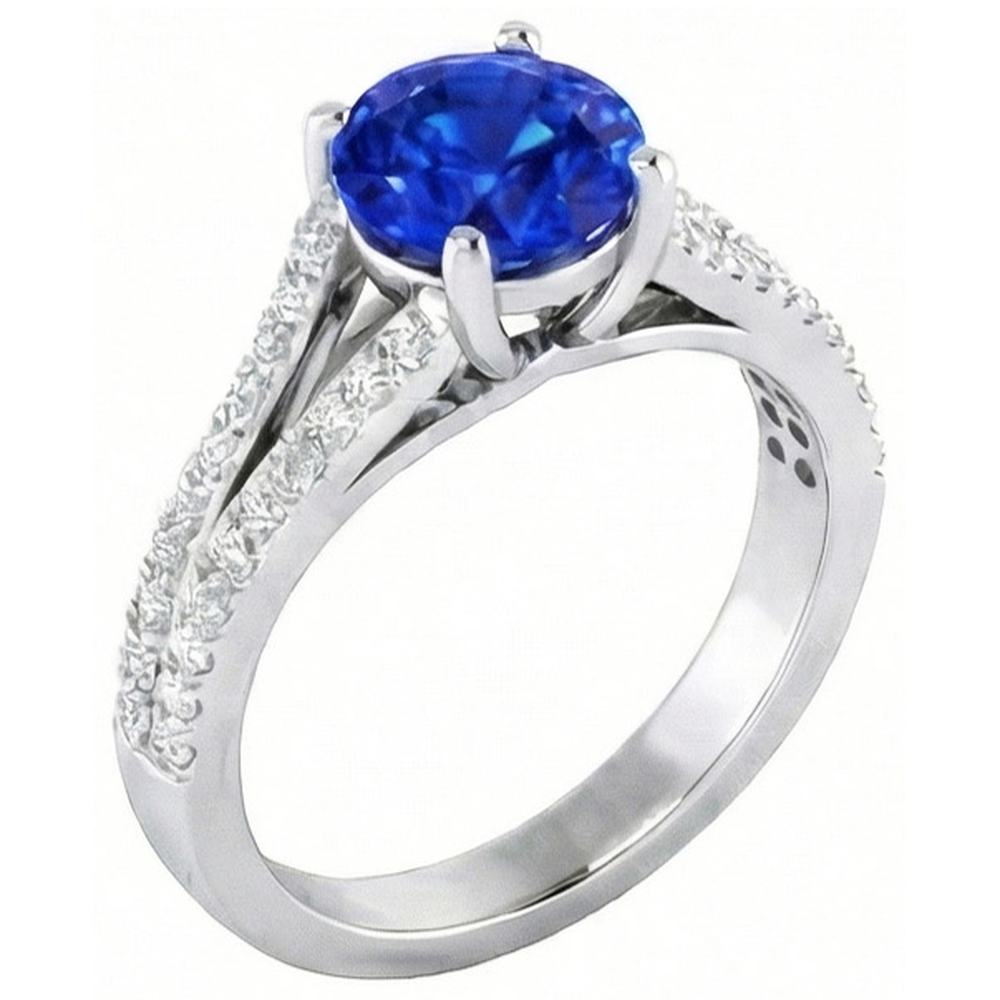 14K White Gold 3.20 Carats Sri Lankan Sapphire And Natural Earth Mined Diamond ( Not Lab Grown ) s Ring
