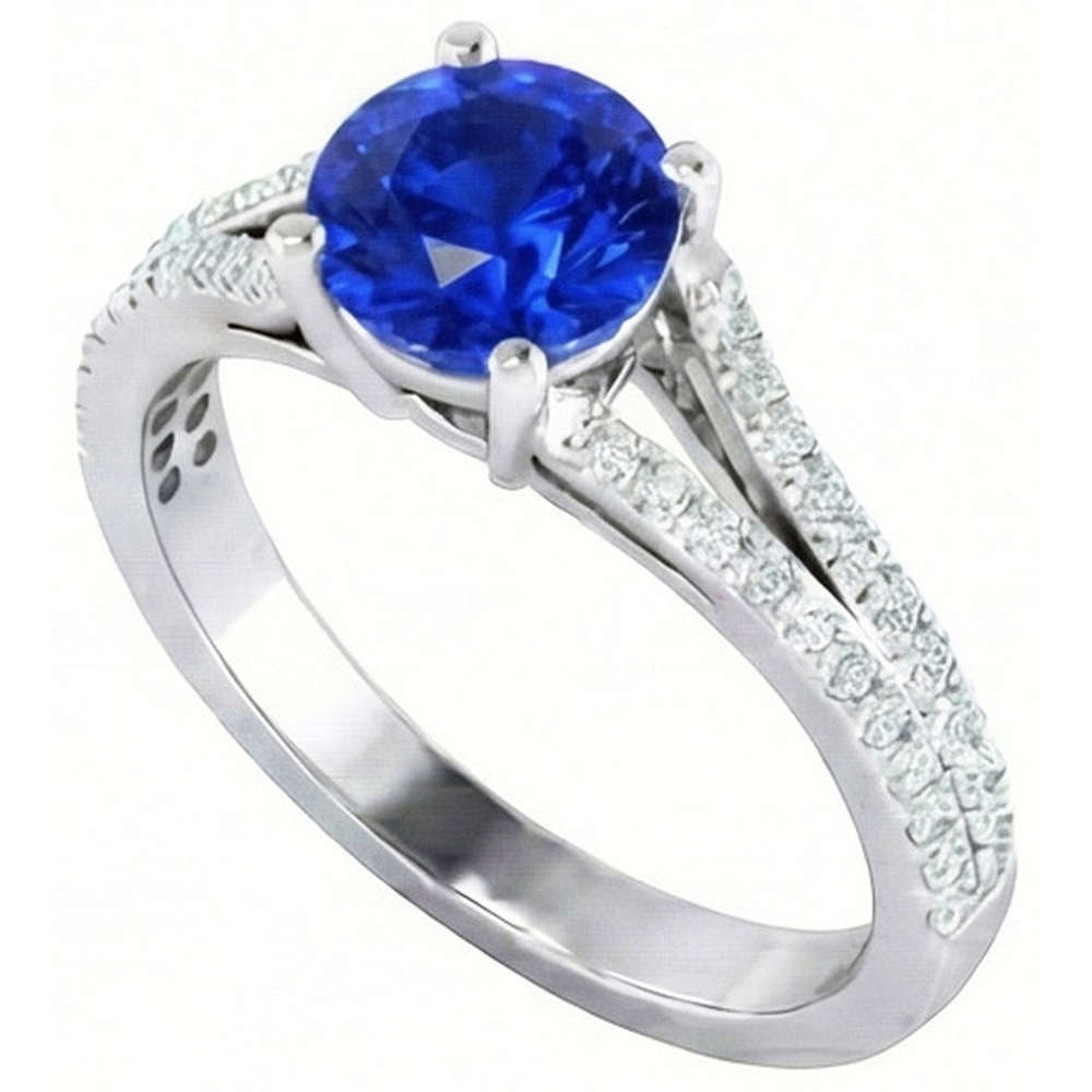 14K White Gold 3.20 Carats Sri Lankan Sapphire And Natural Earth Mined Diamond ( Not Lab Grown ) s Ring