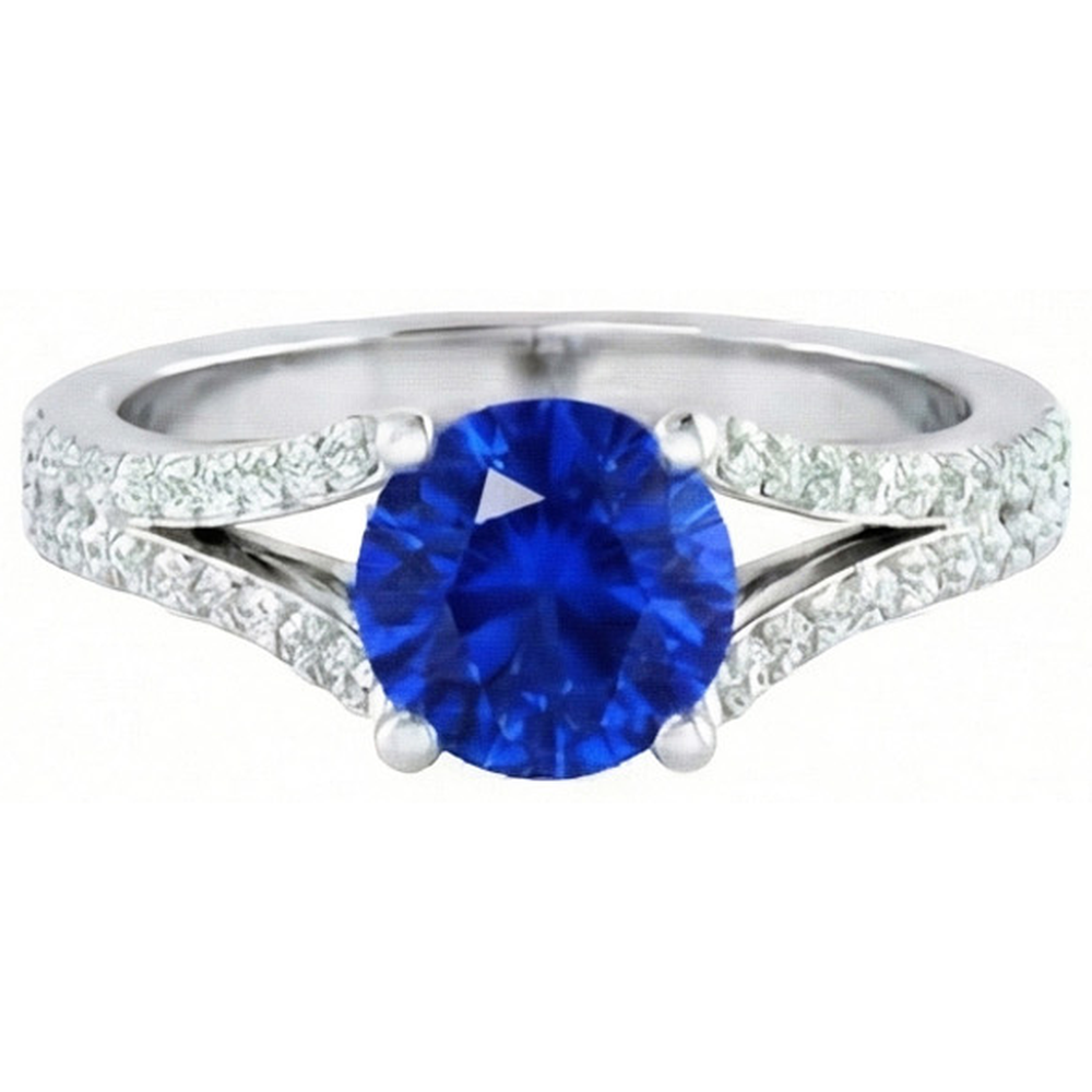 14K White Gold 3.20 Carats Sri Lankan Sapphire And Natural Earth Mined Diamond ( Not Lab Grown ) s Ring