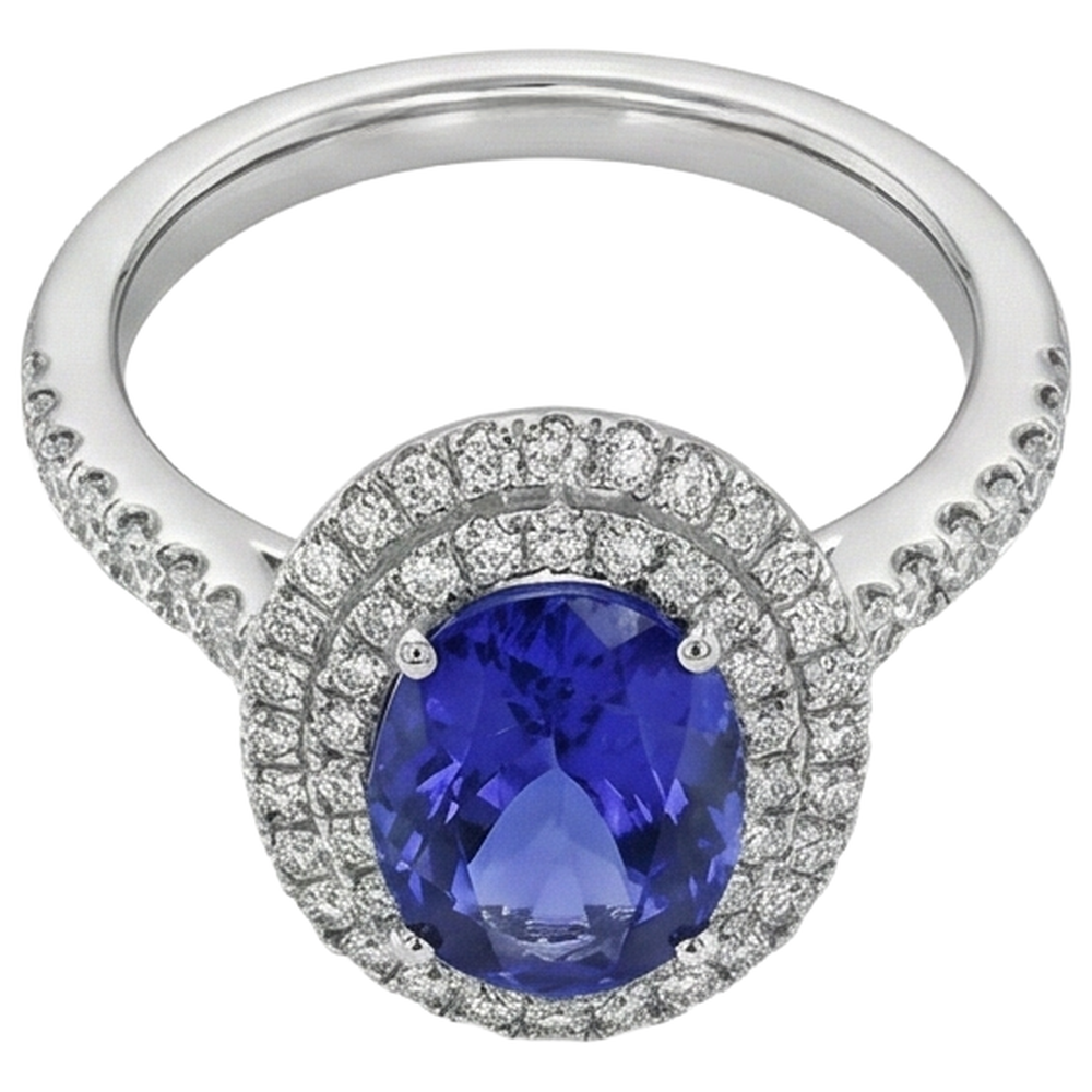 natural round tanzanite 7.25ct ring close up detail