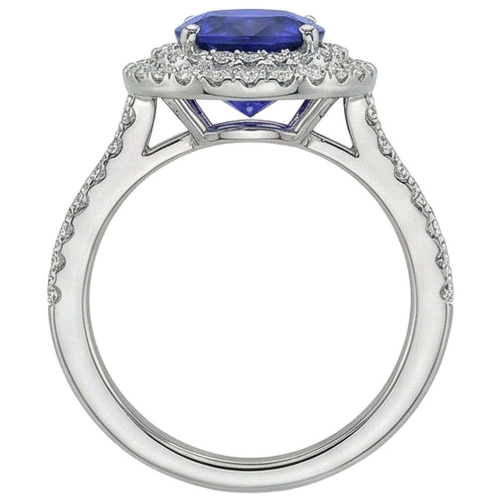 natural round tanzanite 7.25ct ring profile view