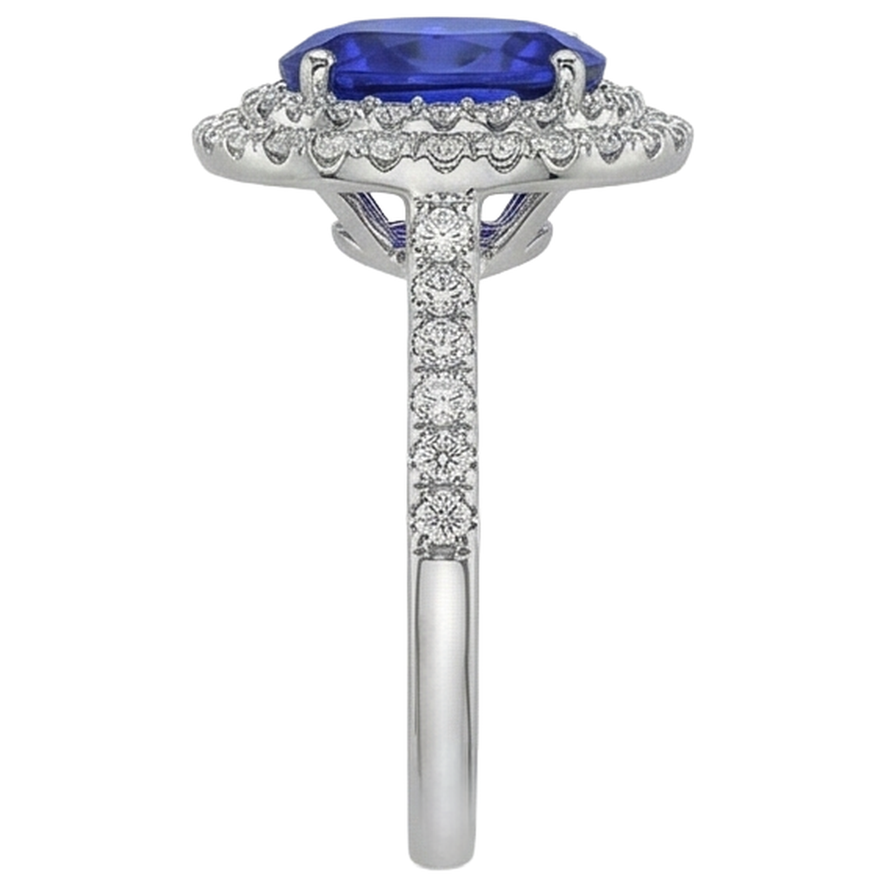 natural round tanzanite 7.25ct ring on white background