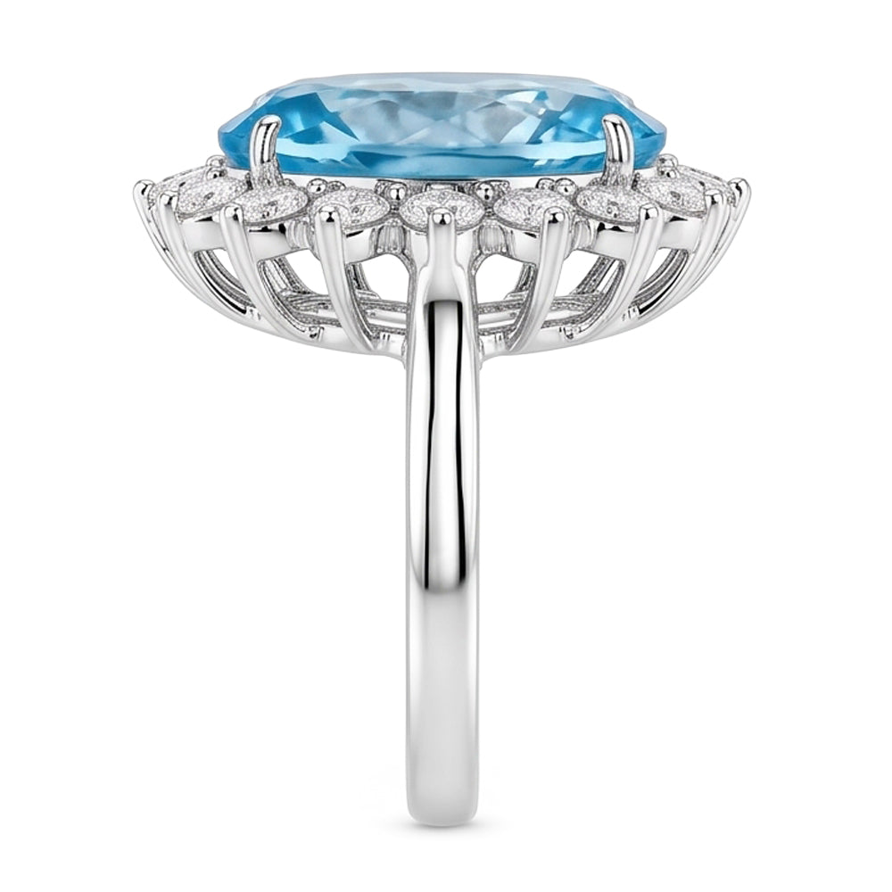 14K White Gold Aquamarine With Natural Earth Mined Diamond ( Not Lab Grown )s 9 Ct Engagement Ring