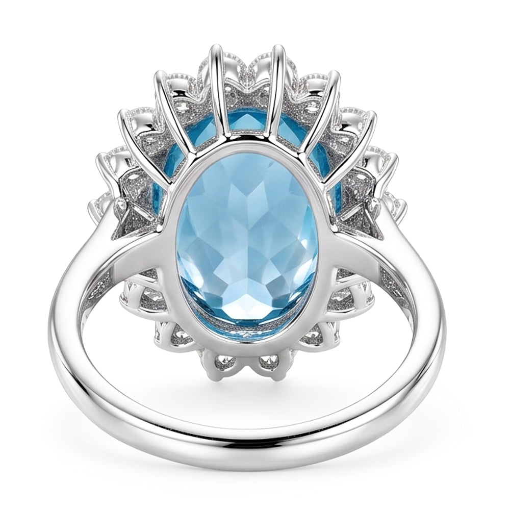 14K White Gold Aquamarine With Natural Earth Mined Diamond ( Not Lab Grown )s 9 Ct Engagement Ring