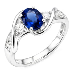 14K White Gold Ceylon Sapphire With Natural Earth Mined Diamond ( Not Lab Grown ) Wedding Ring 1.25 Ct