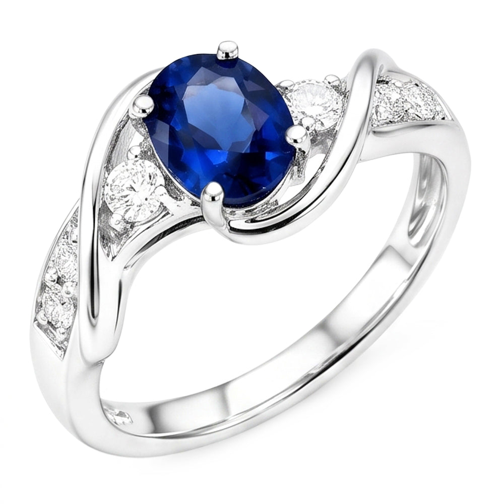 14K White Gold Ceylon Sapphire With Natural Earth Mined Diamond ( Not Lab Grown ) Wedding Ring 1.25 Ct