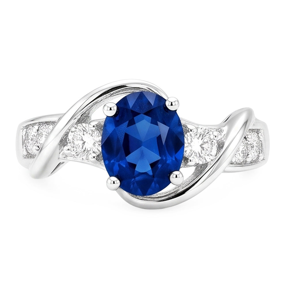 14K White Gold Ceylon Sapphire With Natural Earth Mined Diamond ( Not Lab Grown ) Wedding Ring 1.25 Ct