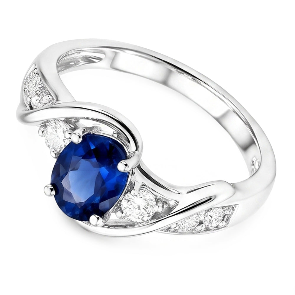 14K White Gold Ceylon Sapphire With Natural Earth Mined Diamond ( Not Lab Grown ) Wedding Ring 1.25 Ct