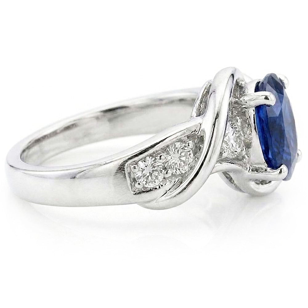 14K White Gold Ceylon Sapphire With Natural Earth Mined Diamond ( Not Lab Grown ) Wedding Ring 1.25 Ct