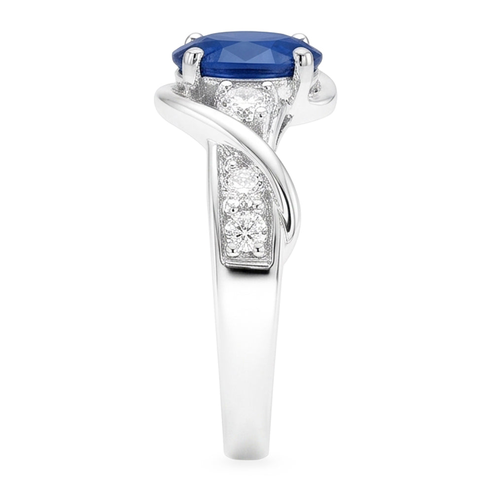14K White Gold Ceylon Sapphire With Natural Earth Mined Diamond ( Not Lab Grown ) Wedding Ring 1.25 Ct