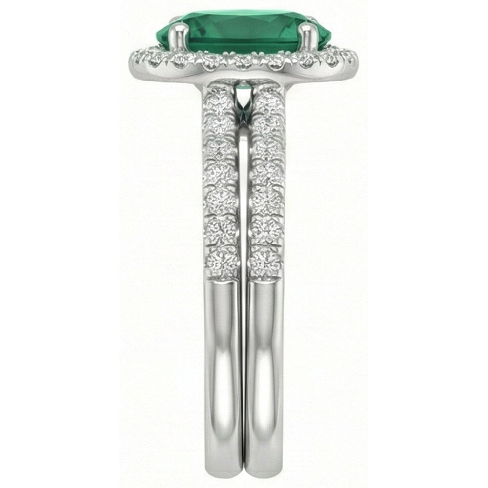 14K White Gold Ladies Green Emerald & Natural Earth Mined Diamond ( Not Lab Grown ) Ring 4.55 Carats Fine Jewelry