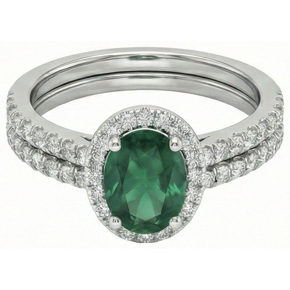 14K White Gold Ladies Green Emerald & Natural Earth Mined Diamond ( Not Lab Grown ) Ring 4.55 Carats Fine Jewelry