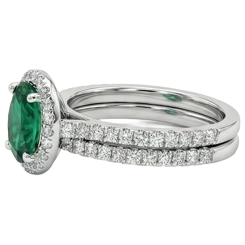14K White Gold Ladies Green Emerald & Natural Earth Mined Diamond ( Not Lab Grown ) Ring 4.55 Carats Fine Jewelry
