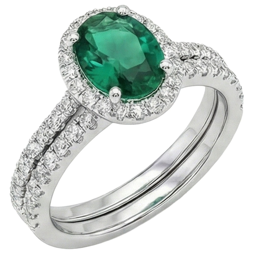 14K White Gold Ladies Green Emerald & Natural Earth Mined Diamond ( Not Lab Grown ) Ring 4.55 Carats Fine Jewelry