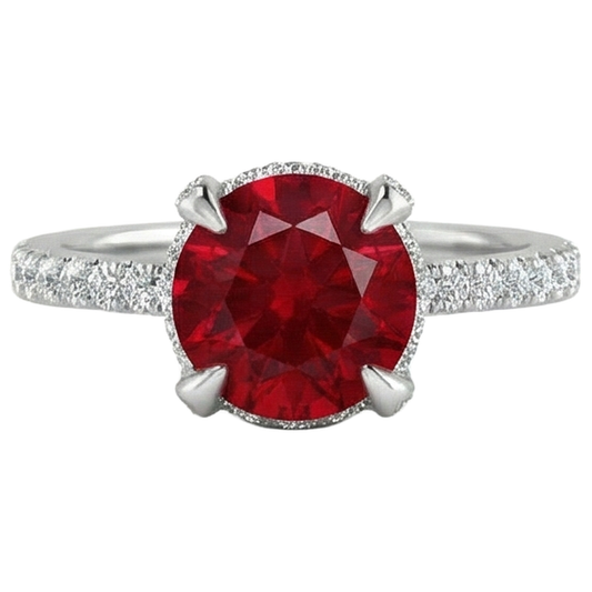 14K White Gold Ruby And Natural Earth Mined Diamond ( Not Lab Grown )s 3.80 Carats Engagement Ring