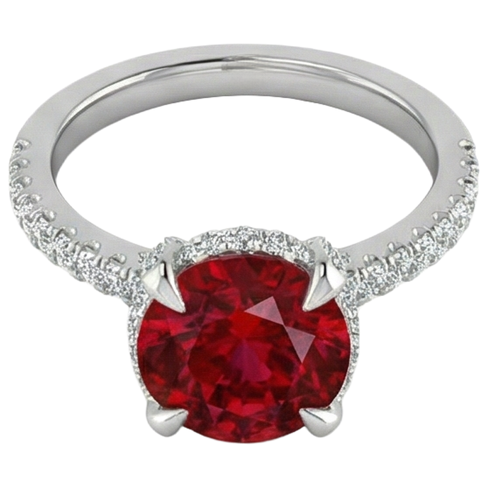 14K White Gold Ruby And Natural Earth Mined Diamond ( Not Lab Grown )s 3.80 Carats Engagement Ring