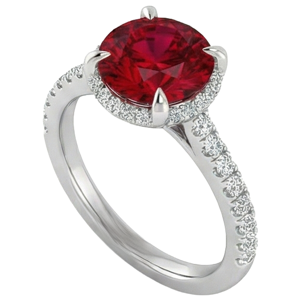 14K White Gold Ruby And Natural Earth Mined Diamond ( Not Lab Grown )s 3.80 Carats Engagement Ring