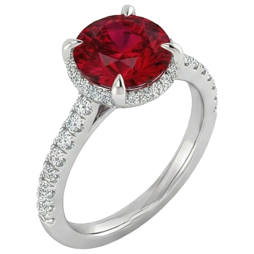 14K White Gold Ruby And Natural Earth Mined Diamond ( Not Lab Grown )s 3.80 Carats Engagement Ring