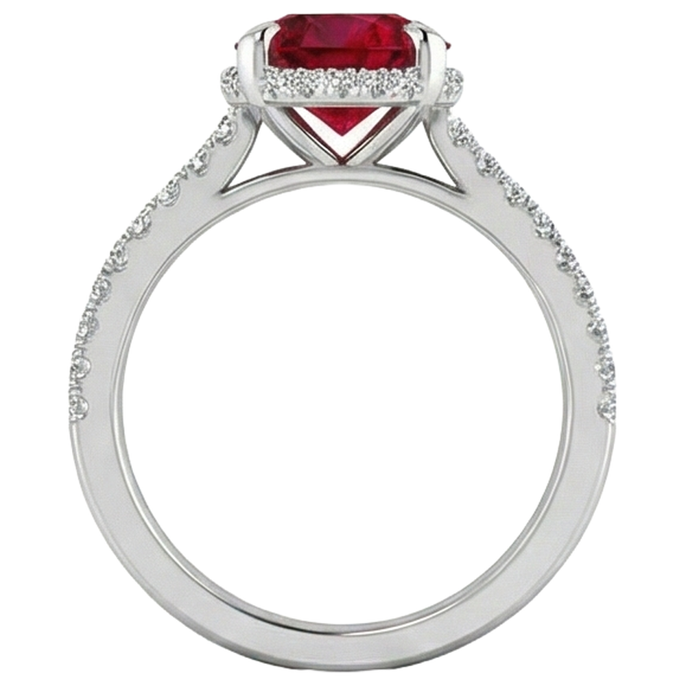 14K White Gold Ruby And Natural Earth Mined Diamond ( Not Lab Grown )s 3.80 Carats Engagement Ring