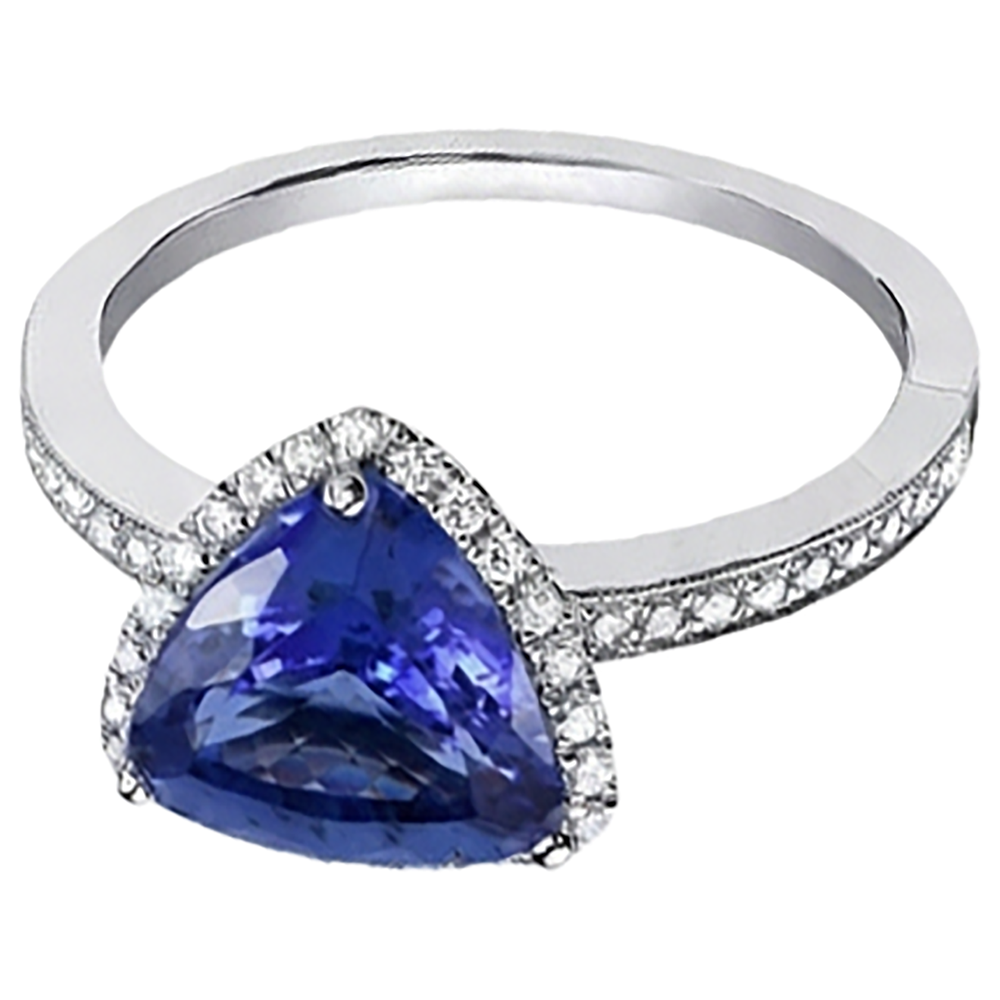 14K White Gold Trillion Tanzanite & Natural Earth Mined Diamond ( Not Lab Grown ) s 3.50 Ct Anniversary Ring