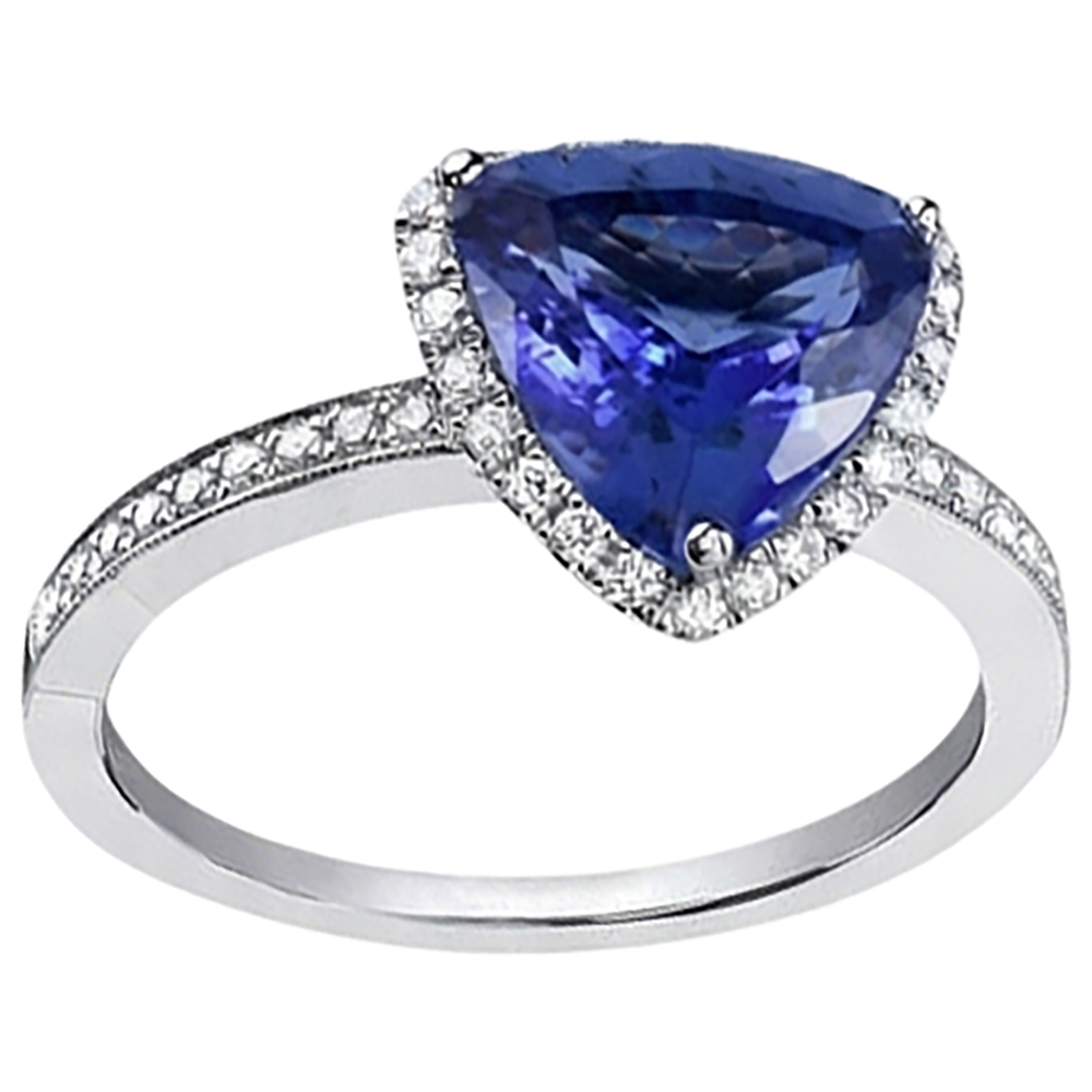 14K White Gold Trillion Tanzanite & Natural Earth Mined Diamond ( Not Lab Grown ) s 3.50 Ct Anniversary Ring
